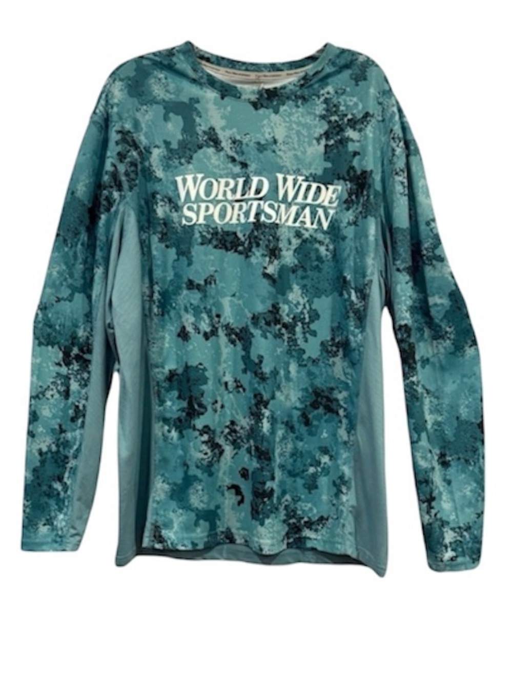 Bass Pro Shop World Wide Sportsman Fishing Shirt XL Blue Camo SPF 30 Long Sleeve